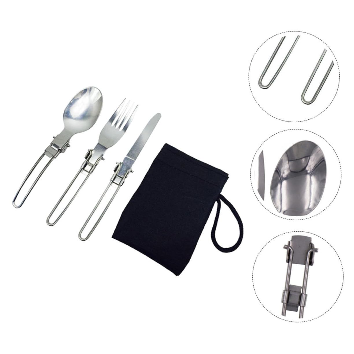 HANABASS 4 Set Pz Pieghevoli Inossidabile Forchette e Cucchiai per Picnic Utensili Compatti e Riutilizzabili per Viaggi e Attività