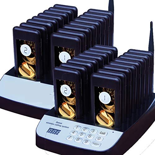 SHIHUI 32 Coaster Pager Buzzer+1 Keypad Caller Wireless Paging Calling System Guest Waiting Pager for Restaurant Cafe Shop Customer take Food