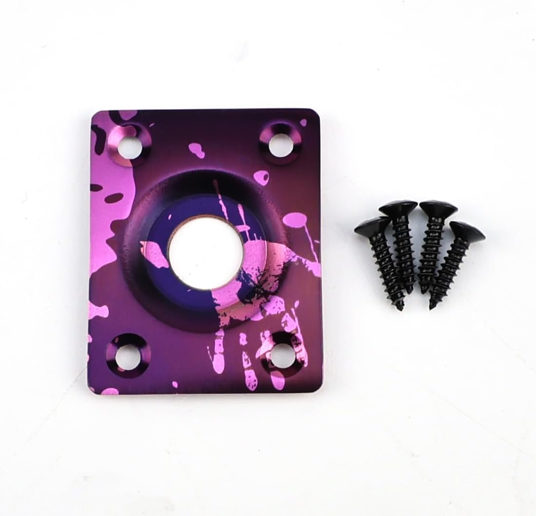 Titanium Alloy Flat Bottom Jack Socket Plate Rectangle Input/Output Jack Plate Compatible with Flat Base Les Paul LP Telecaster Tele TL Electric Guitars Replacement Parts（Splash Purple）