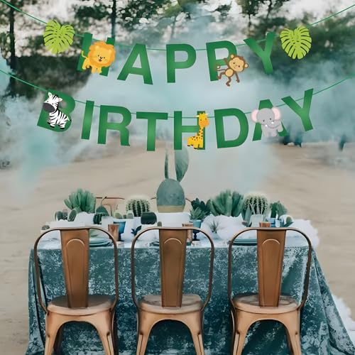 Image of Juzfun Happy Birthday Letter Banner Animal Kingdom Themed Alphabet Letters Wall Hanging Decoration Glossy Paper Material