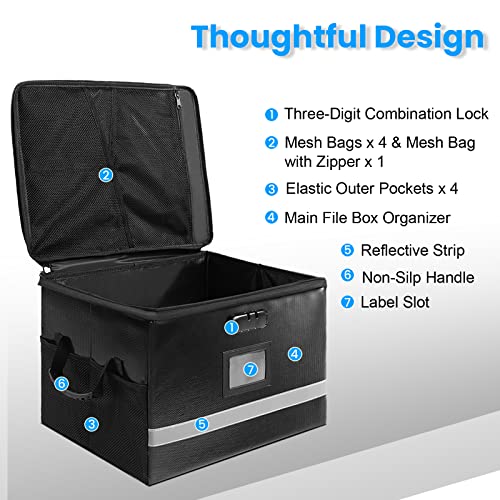 Fireproof Document Box With Lock, Waterproof File Safe Box Anti-Static Collapsible Portable Office Home File Cabinet With Reflective Strip For Important Hanging Letter & Legal Folder Certificate #TOP2