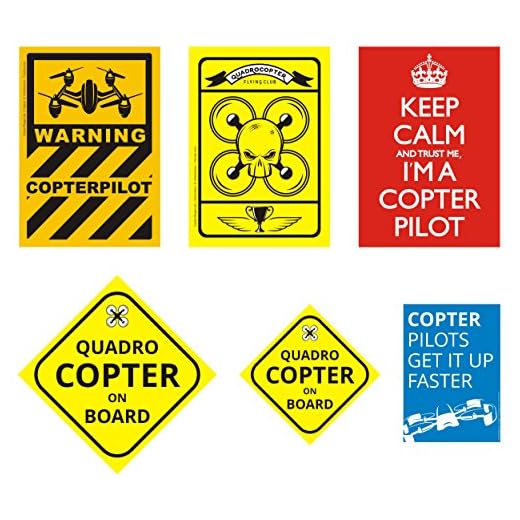DasFlygbok.de dekal för drönare och Copter piloter/set med 10 klistermärken/5 motiv/väderbeständig / badkar för bil transportväska väska väska Lipo Bag / bra presentidé