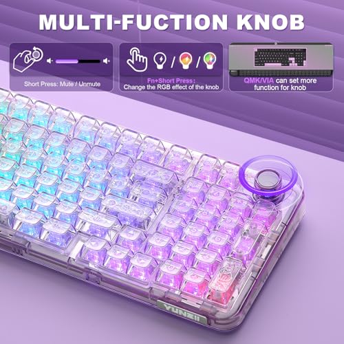 Image of YUNZII X98 QMK /VIA Wireless Mechanical Gaming Keyboard, Tri-Mode BT5.0 /USB-C /2.4GHz Hot-Swap Keyboard, Pre-Lubricated Switches, RGB Backlight (Purple, Snow Switch)