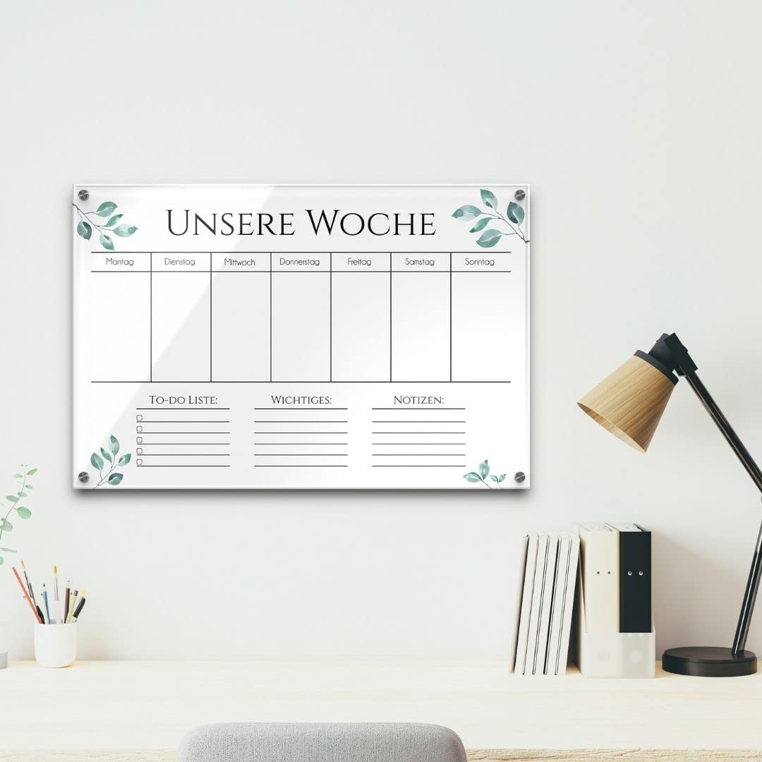Acrylglas Wandkalender abwaschbar - Wochenplan personalisiert mit eigenen Namen - Geschenkidee Frauen Mama - Familienplaner beschriftbar - Familienplanung - ca. 60x40 cm