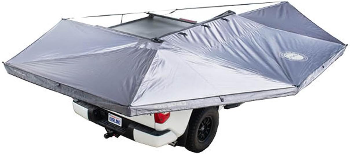 Overland Vehicle Systems - XD Nomadic 270 - Awning W/Lights & Black Out, Passenger Side, Grey Hex, Black Trim & Black Travel Cover