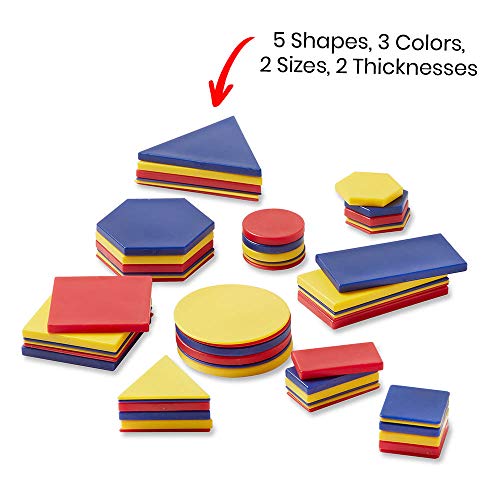 Hand2Mind Plastic Attribute Blocks Student Kit, Geometry Set, Preschool Learning, Manipulatives For Preschool, Montessori Math, Shapes For Toddlers, Home Schooling Materials Pre-K (Set Of 60 Blocks) #TOP2