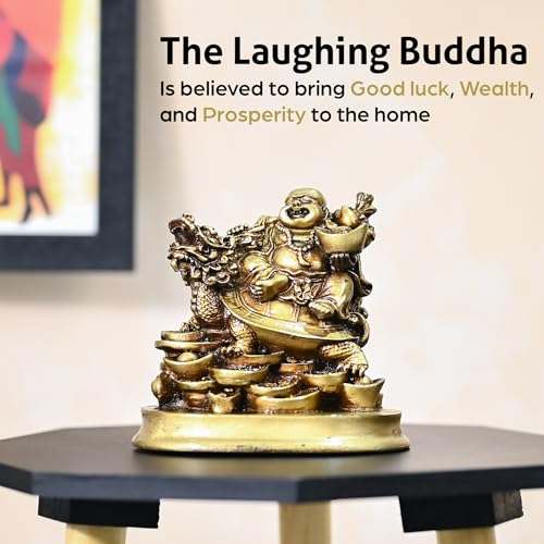 Image of ZAICUS Laughing Buddha Sitting on Dragon Tortoise - Symbol of Wealth, Prosperity & Good Luck - Decorative Feng Shui Figurine for Home, Office, or Meditation Space - Unique Gift and Fortune