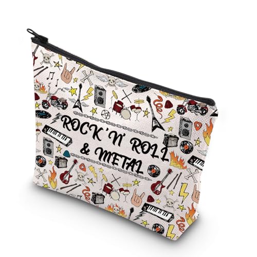 Bolsa de cosméticos de Rock N Roll para regalo de festival de rock, regalo para fanáticos del rock, regalo para amantes de la música rock, regalo de banda de rock, beige