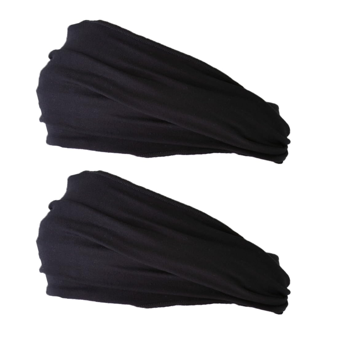 CHARM Headbands for Men & Women – Japanese Style Head Wrap, Headband for Workout, Running, Yoga & Daily Wear, Multi-Purpose Elastic Bandana Black 2-Pack