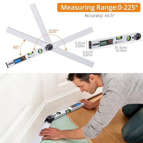 Neoteck Digitaler Winkelmesser 400mm mit LCD Laser Wasserwaage 0-225° Digital Neigungsmesser Winkelmessgerät für vertikale horizontale Doppel Wasserwaage - Silber