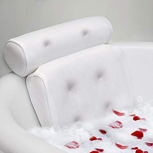 HeTaiDa Bath Pillow for Tub Neck and Back Support 3D Air Mesh Spa Bathtub Pillows with 6 Strong Suction Cup Soft