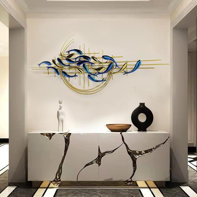 Image of ZOVE Stainless Steel And Iron Modern Luxury Steel 3D Modern Fish Creative Design Wall Art | Home Decoration /Living Room /Hotel /Restaurant /Office /Farm House | Color: Multicolor | Size: (46 X 22 INCH)