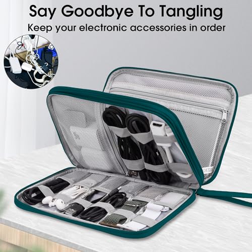 Arae Electronic Accessories Organizer, Travel Essentials Cable Bag with Double-Layer Storage for Cables, Cards, Chargers - Dark Green, L by Arae - Image 5