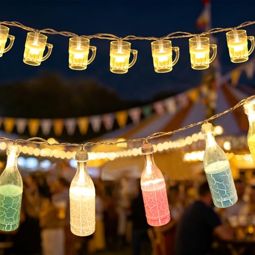 OMIGA 2 Piezas Guirnalda de Luces LED de Dos Luces con Forma de Jarras de Cerveza 1.5M / 10 luces LED Plata Alambre Cadenas Fairy Lights para Bares Fiestas Bodas Jardines y Pubs (Pilas no Incluidas)
