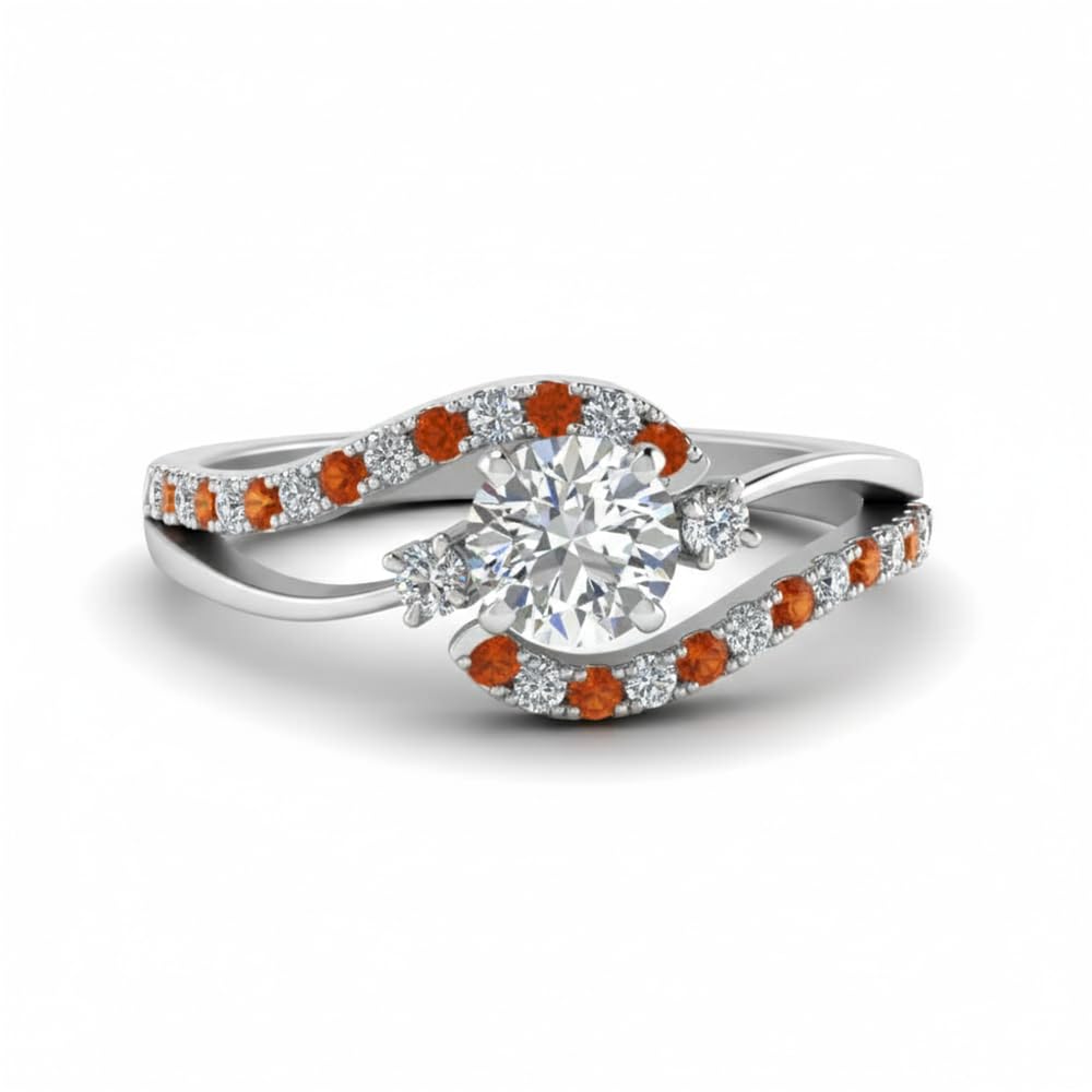 Choose Your Gemstone Swirl 3 Stone Diamond CZ Engagement Ring 925 Sterling Silver Round Shape Side Stone Engagement Rings for Women, Girls and Ladies US Size 4 to 12