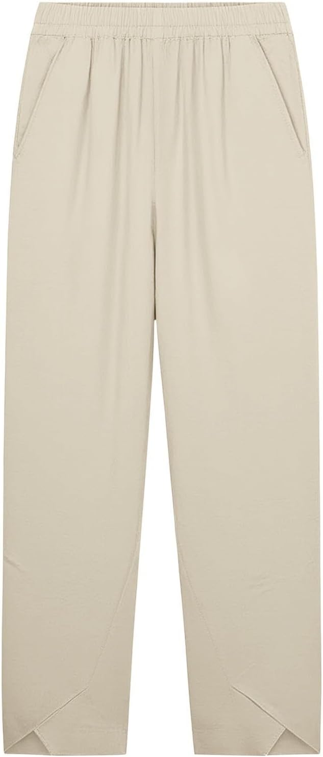 Women's Capri Pants with Pockets High Waist Cotton Pants Wide Leg Workout Summer Pants for Casual, Travel, Exercise