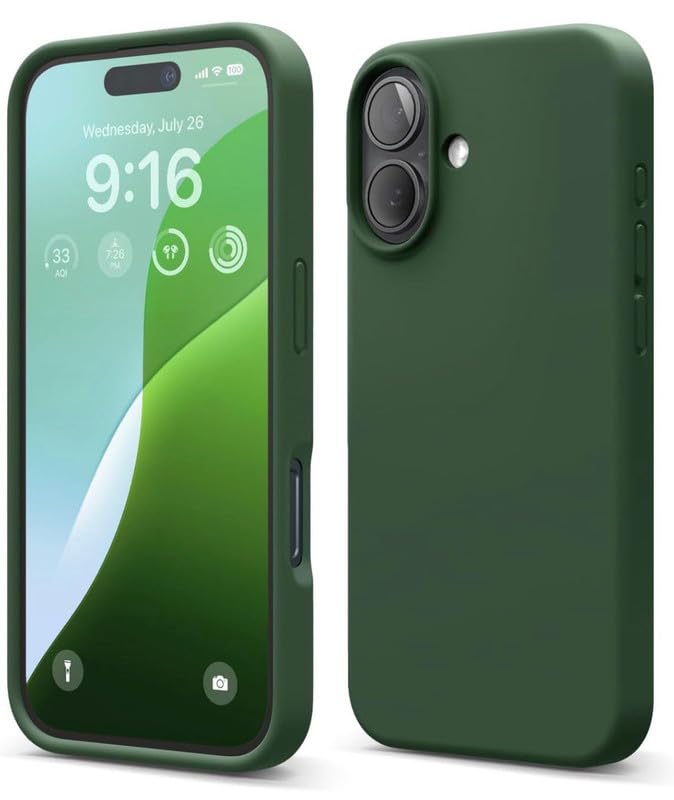 Image of Premium Liquid Silicone Case for iPhone 16 Plus - Slim Full Body Protective Back Cover with Soft Microfiber Lining, Anti-Slip Grip Scratch Resistant Phone Case (Dark Green)