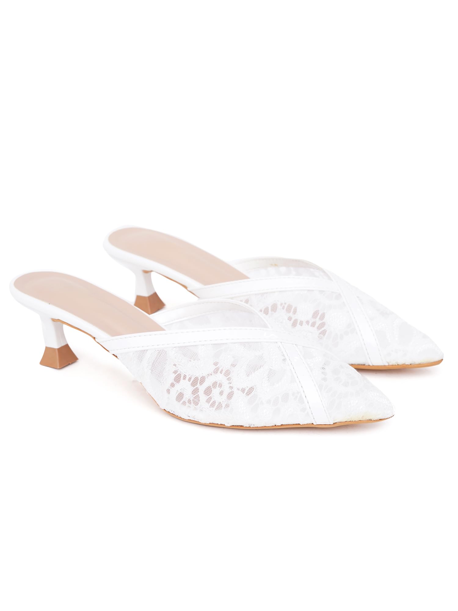 Elegant Mesh Pointed Toe Kitten Heels for Women & Girls | Cushioned Slip-On Mules | Office, Casual & Dress Shoes-image-2