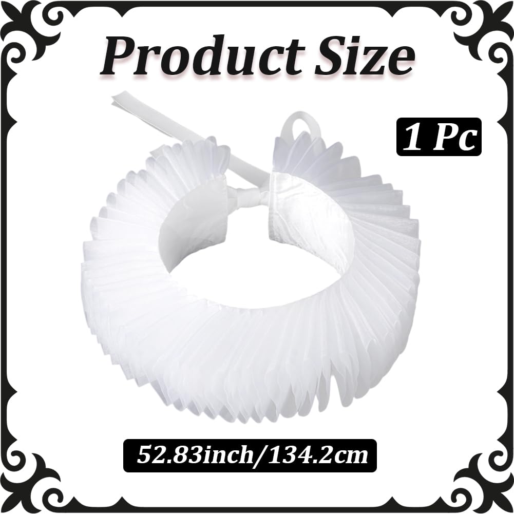 CABODYALS White Ruffled False Collar Victorian Renaissance Medieval Neck Lace Up Detachable Gathered Ruff Sheer Versatile Vintage Clown Faux Collars for Women Clothes Accessories Costume Party Cosplay - Image 2