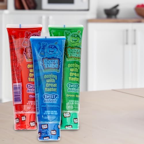 Ooze Tube Liquid Candy Assorted Flavors, 4 Ounce Each (Pack of 3 Flavors) Green Apple, Blue Raspberry, Cherry