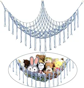 Waterlily house - Boho Stuffed Animals Net or Hammock Large,55 inch Toy Hammock Macrame Stuff Animal Storage Corner Hanging Net Holde. (DEEP blue)
