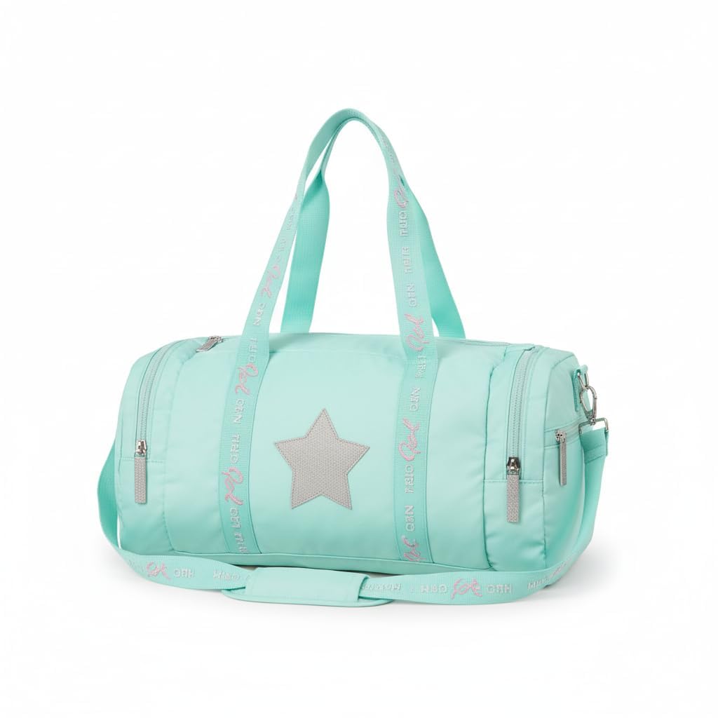 Unicorn Duffel Bag for Girls - Rainbow Glitter Kids Travel Bag with Shoe Compartment - Dance & Gymnastics Bag, Waterproof Overnight Weekender Bag for Toddlers & Teens (Star Sea Green)-image-3