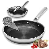 Nonstick Frying Pans with Lid,10 inch Stainless Steel Skillet Set with Hybrid Ceramic Stainless Steel Pan, Induction Compatible, Oven & Dishwasher Safe, Compatible with All Cooktops