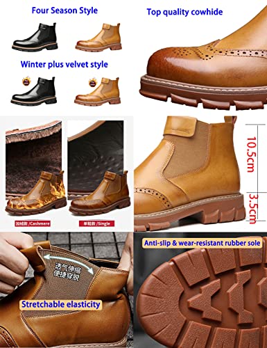 MOYOWEI Men's Leather Dress Chelsea Boots,Classic Carving Floral Wingtip Block Slip on Casual Business Oxford Ankle Booties2