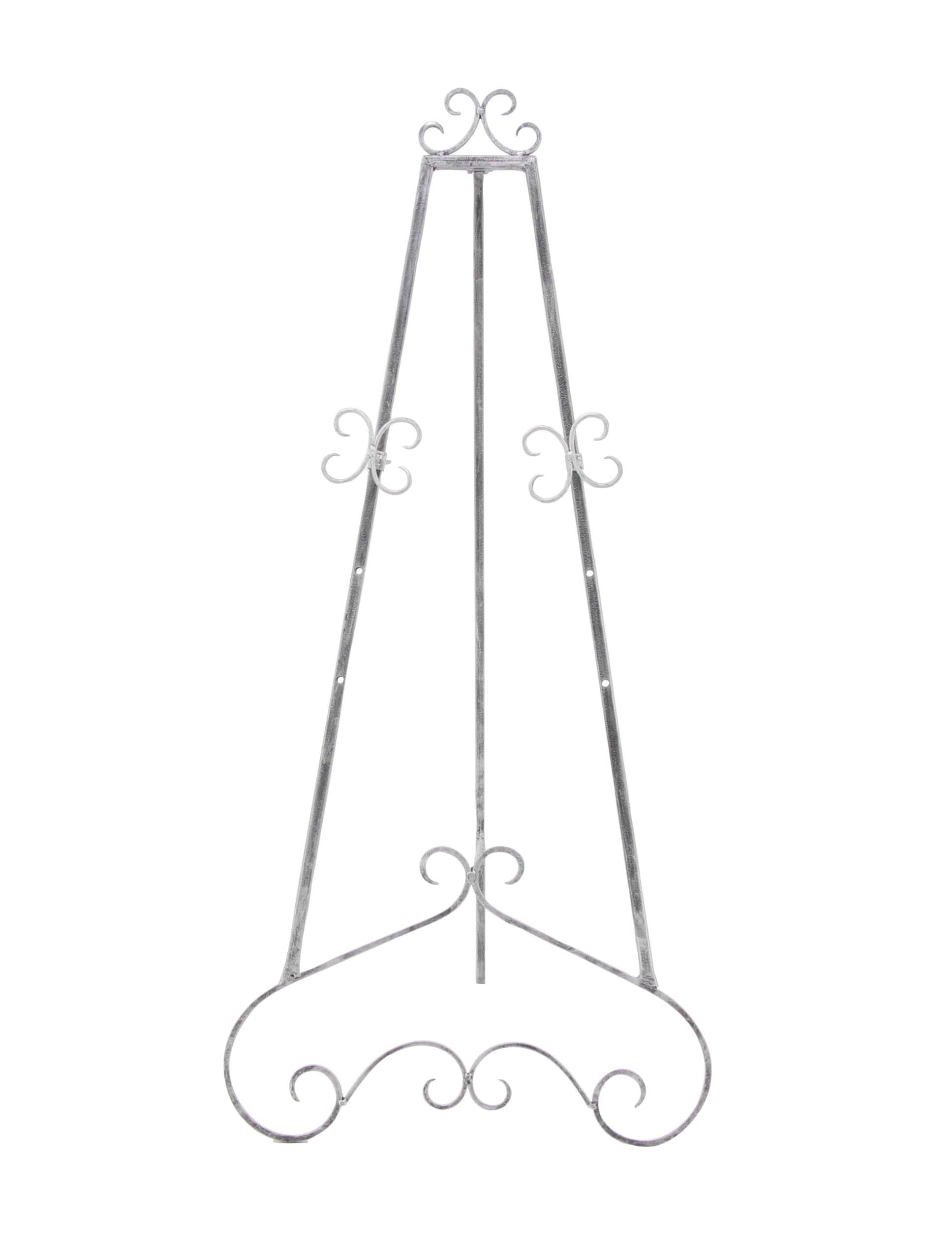 Deco 79 Metal Scroll Extra Large Free Standing Adjustable Display Stand Easel with Chain Support, 22" x 22" x 48", Gray