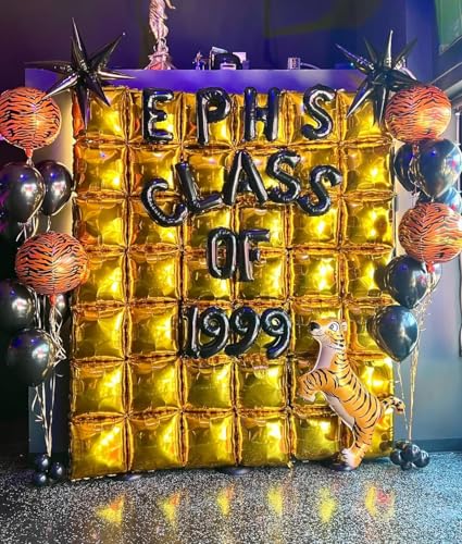 Image of 36pcs Gold and Black Square Foil Balloons Wall Backdrop with 147pcs Balloon Garland Arch Kit, Double Sided Balloons for Birthday Bridal Shower Anniversary New Year Graduation Party Decorations