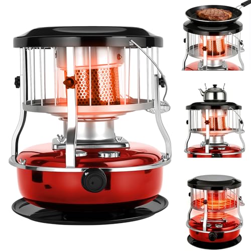 Indoor & Outdoor Kerosene Heater, Radiant Heating, Portable Non-Electric 9000 BTU Kerosene Stove for Camping, Hunting, Cooking (Red)