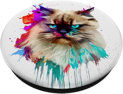 Miniatura 2 de Himalayan cat Art Paint Splashes Abstract Colorful Cat PopSockets Standard PopGrip