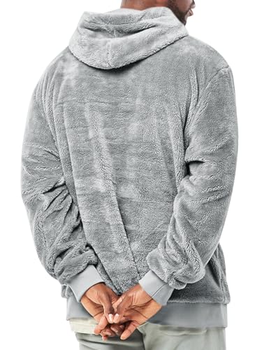 Runcati Mens Fuzzy Sherpa Pullover Hoodie Sweatshirts Long Sleeve Kangaroo Pocket Winter Fall Outwear Hooded3