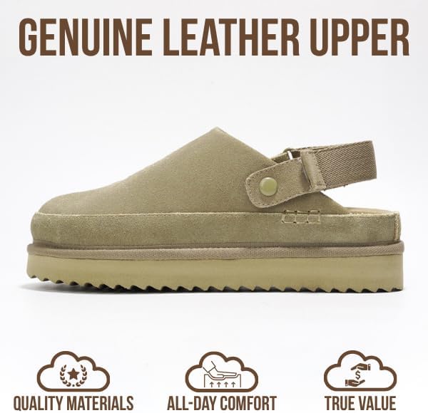 Project Cloud 100% Genuine Leather Clogs for Women - Memory Foam Womens Clogs & Mules with Adjustable Straps - Lightweight Platform Shoes Non-Slip Slides (Goldstar, TAUP, 11) - Image 4