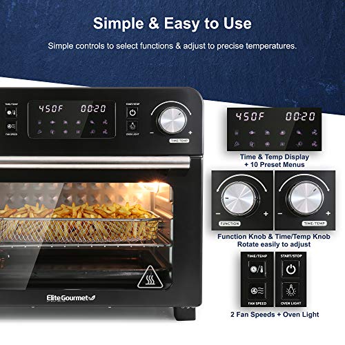 Elite Gourmet Eaf9310 All Steel Exterior, Programmable 24.5Qt. Air Fryer, 12" Pizza Extra Large Capacity Convection Countertop Oven, Temperature + Timer Controls, Bake, Toast, Broil, Air Fry #TOP2