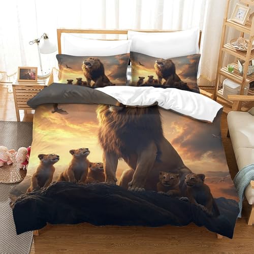 Housse de couette lion 3D infroissable en microfibre douce avec fermeture éclair