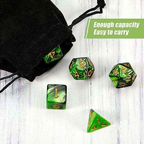 2 Set 11 Dice Polyhedral Dice Set Multisided Dice Set Smooth Touch With Drawstring Bag Compatible With Rpg Mtg Table Game Dice, 22 Pieces (Green, Black) #TOP3