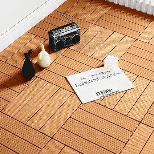ジョイント式 敷くだけ 置くだけ 正方形 30×30cm 厚み2cm ジョイントパネル 水抜き穴付き 腐らない 防虫 滑り止め 耐摩耗 賃貸OK 敷くだけ 屋外 屋内 ベランダ 庭 (人工木-A, 6ケース)