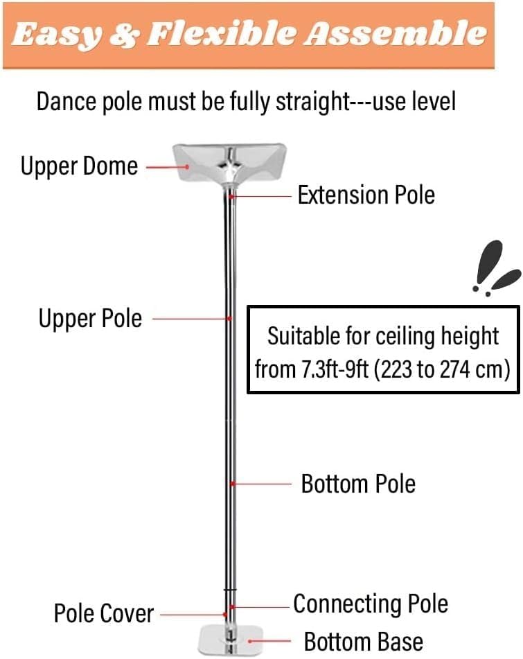Removable Dance Pole for Ceiling 9ft-12ft, Heavy-Duty Stainless Steel Stripper Pole, Max Load 400 LB, Ideal for Apartments & Home Workouts