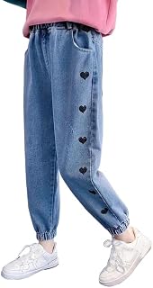 Spring and Autumn New Girls' Jeans Fashion Children's Pants High WaistStraight Tube Girls' Fashion Jeans Blue