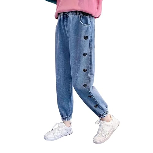 Spring and Autumn New Korean Style Girls' Jeans Springand Autumn Outwear Fashion Children's Pants High WaistStraight Tube Girls' Fashion Jeans Blue