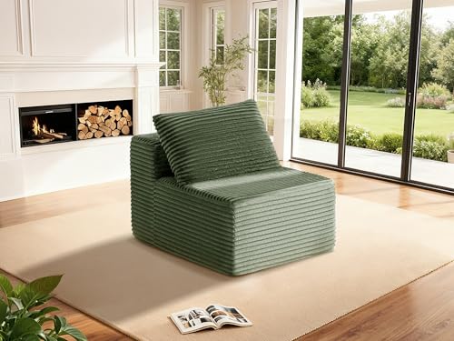 Image of 30 inch Cloud Sectional Couch Single Seat for Living Room, Extra Deep Seats No Assembly, Minimalist Modular Couch, Corduroy (Olive Green, Single Seat)