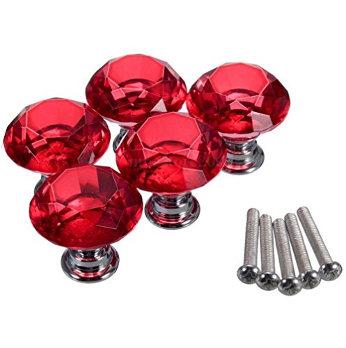 Magik 20Pcs Crystal Glass Cabinet Knob Diamond Shape 30Mm Drawer Cupboard Handle Pull (Red) #TOP1
