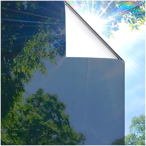 Image of Coavas One Way Privacy Window Film, Sun Blocking Reflective Window Film See Out Not in, Heat Control Window Tint for Home, Anti UV Static Cling for Windows Glass Door (Blue, 35.4 Inch X 6.5 Feet)