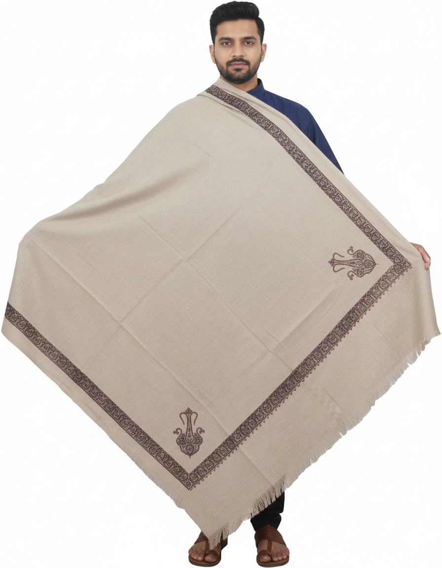 Vrinde Beige Wool Printed Men's Shawl KA-SWL-28-picture-18