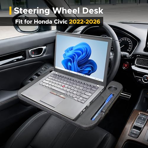 Image of EcoNour Steering Wheel Desk Tray Compatible for Civic Honda 2022-2026 | Car Laptop Mount Tray with Pen Holder | Food & Drink Holder | Multipurpose Travel Car Accessories
