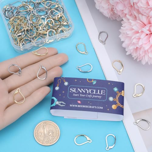 Miniatura 3 de Sunnyclue 1 Caja 100 Piezas Ganchos Para Aretes De Acero Inoxidable Chapados En Oro De 24 Quilates Hallazgos Para Aretes Con Cierre De Palanca Alambres Para Orejas Franceses Cierres Para Aretes Gancho