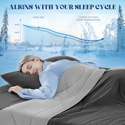 Image of Cooling Comforter King Size, Double-Sided Cooling Blanket for Hot Sleepers & Night Sweats, Arc-Chill Q-Max > 0.4 Breathable Ice Blanket, Lightweight Cold Comforter (108''x90'', Dark Grey)