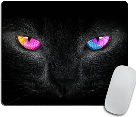 Colorful eye's cat Mouse Pad, Black Cat Pattern, Computer Accessories, Office Decor, Gifts, Natural Soft Fabric Rubber Backing Mouse Pad