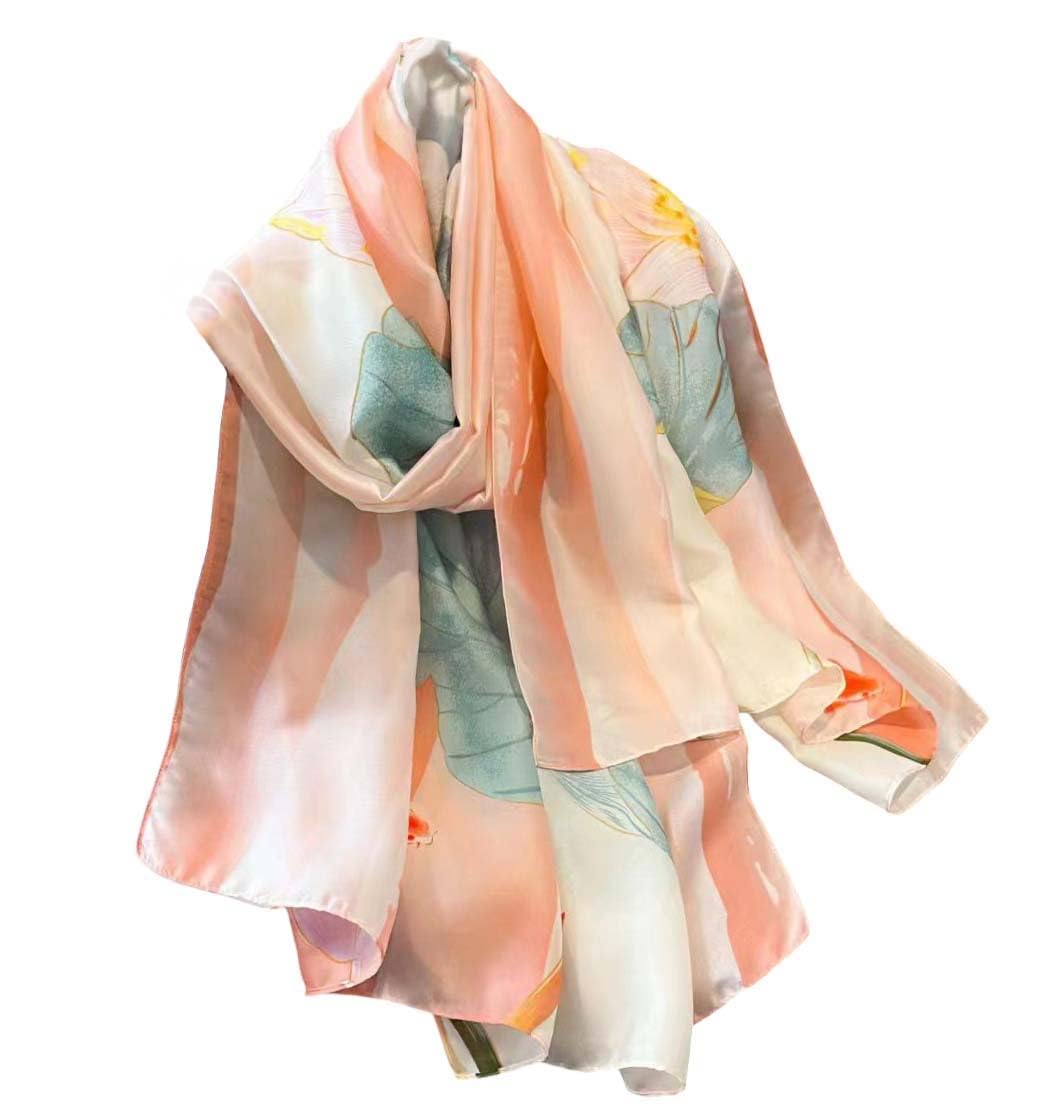 Xyueanlo Scarfs for Women Lightweight Scarves Fashion Print Floral Pattern Head Scarf Wraps Shawls (Lotus light orange)